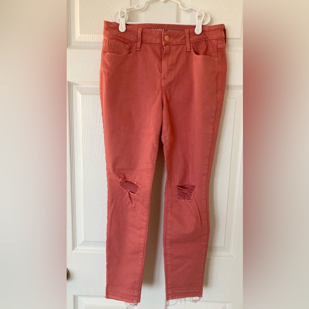 Pink old navy distressed rockstar skinny jeans Size 8